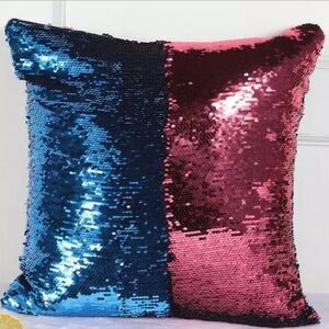Blue & Pink Reversible Sequence Shimmery Mermaid Pillow Cushion, 10.5" Square